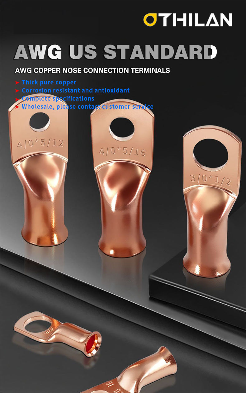AWG US Standard Heavy Duty Pure Copper Cable Lugs Ring Terminals (8 AWG to 4/0)